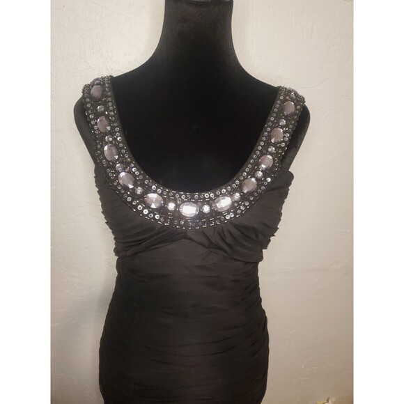 Black Formal 90s Y2K Party Prom Rhinestone Beaded Bodycon Mini Dress LBD | 4P - Picture 2 of 9